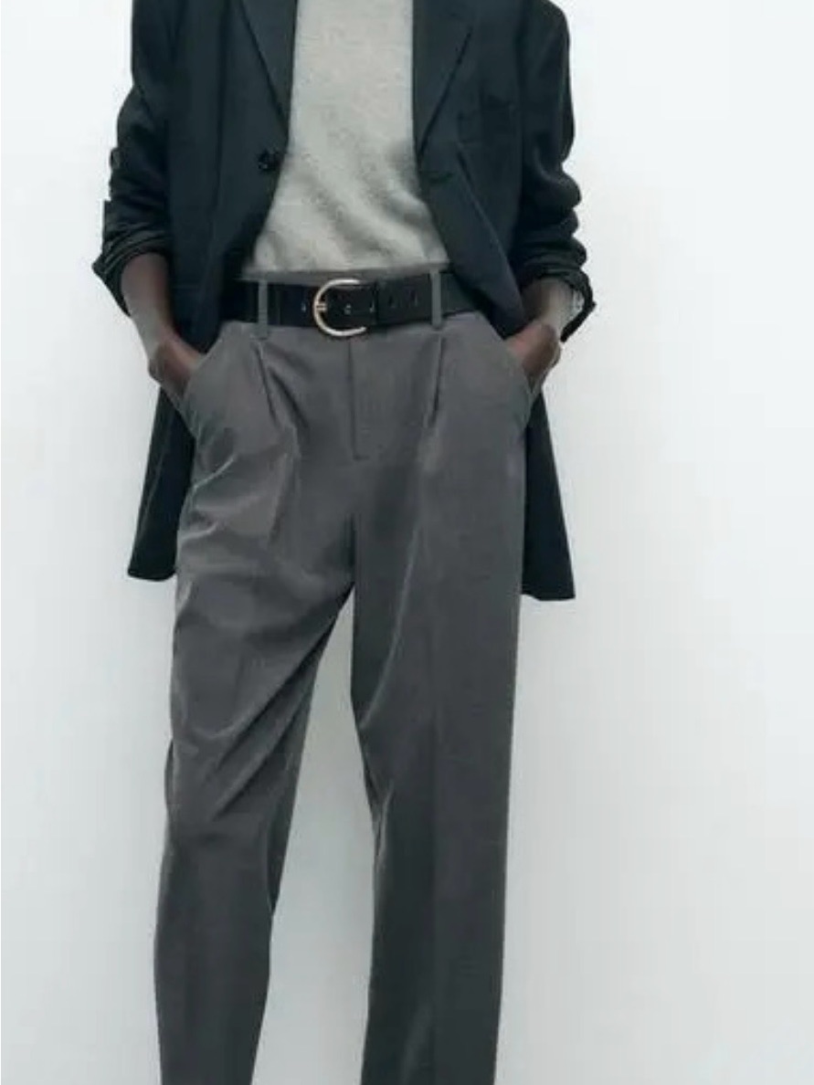 Zara Gray Pleated Women’s Tapered Dress Pants